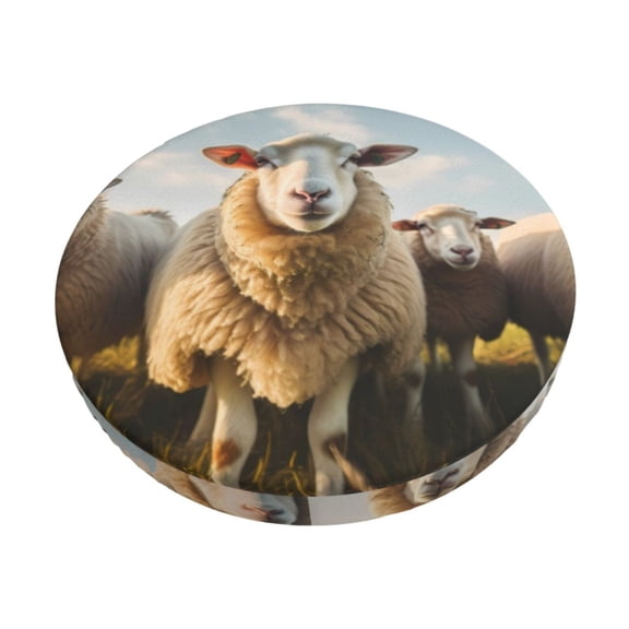 Hirioo Cute Prairie Sheep Herd for Round Bar Stool Seat Covers Washable Stool Cushion Slipcover Elastic Bar Chair Covers for 12-14 Inch Chair-12 inch