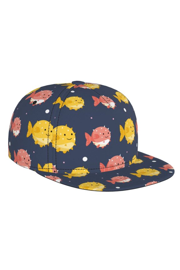 Cute Puffer Fish for Baseball Cap Men Cap Flat Brim for Men Women Teens Adjustable Baseball Cap