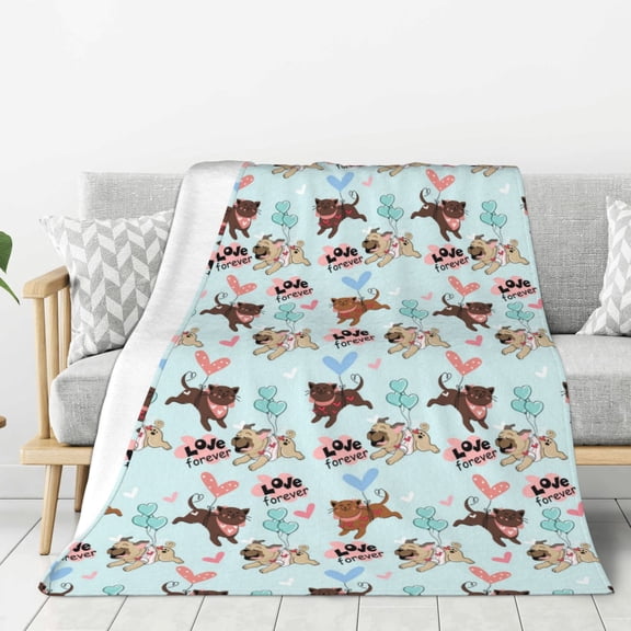Hirioo Cute Pug Dogs for Flannel Blanket, Cozy and Warm Throw for Bed or Couch ,Perfect for All Seasons-40"x30"