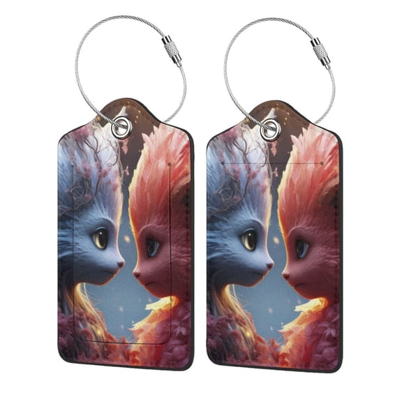 Hirioo Cute Red And White Elf Print Leather Luggage Tag with Stainless Steel Loop ,Privacy Flap and Address Card for Travel Bag Suitcase-1