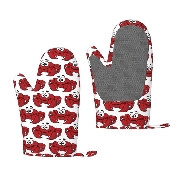 Hirioo Cute Red Crab for Silicone Oven Mitts for BBQ, Baking, Cooking, Set of 2, Heat Resistant 260, Non-Slip Kitchen Essentials