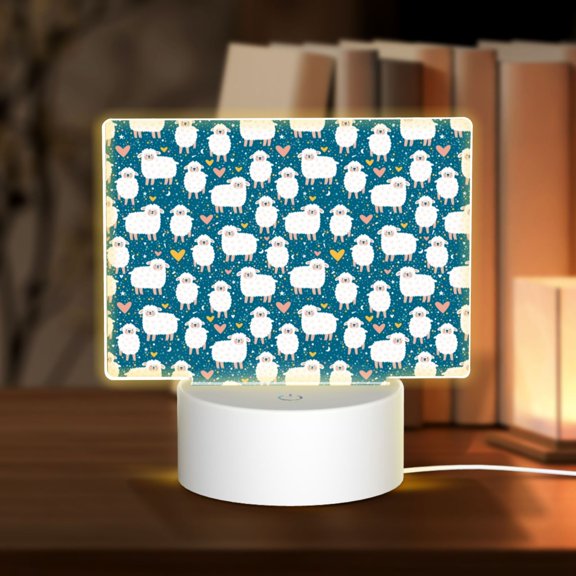 Hirioo Cute Sheep And Hearts for Rectangular Acrylic with Night Light Best Gifts for Lover Girl Mom, Valentine's Day Anniversary Birthday Wedding Present