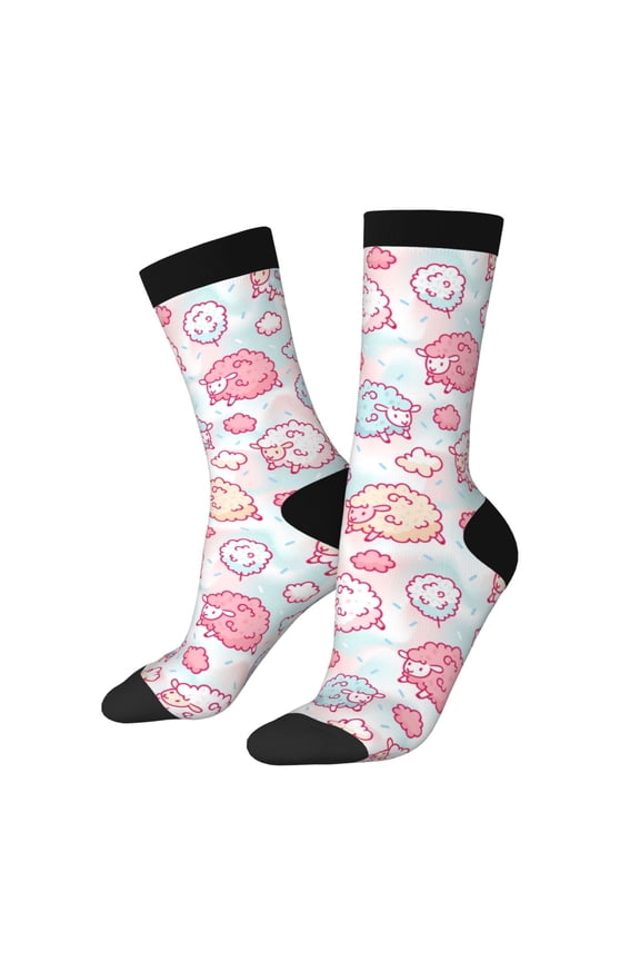 Cute Sheep Pattern Adult Middle Tube Socks Breathable Sock Non-Pilling,Contrasting Color Design