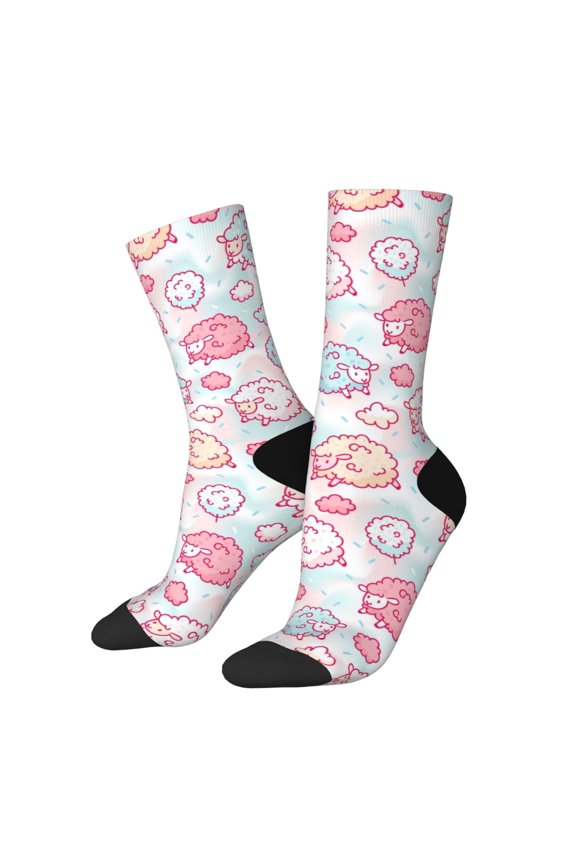 Cute Sheep Pattern Adult Middle Tube Socks Breathable Sock Non-Pilling,Contrasting Color Design