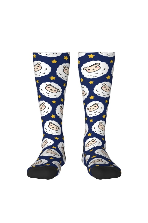 Cute Sheep With Star for Adult Stockings Breathable Sock Non-Pilling,Contrasting Color Design