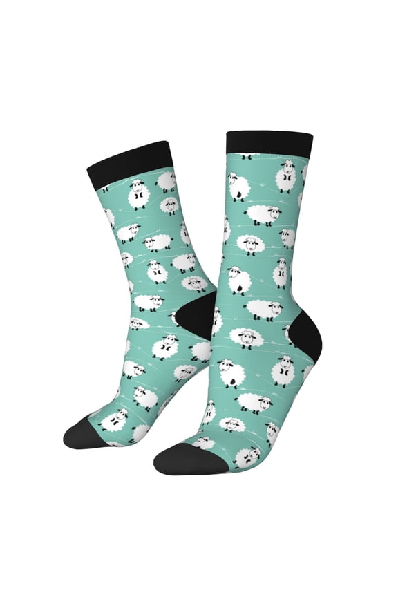 Cute Sheeps Pattern Adult Middle Tube Socks Breathable Sock Non-Pilling,Contrasting Color Design