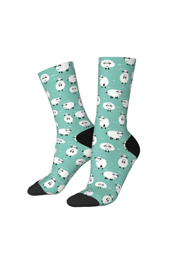 Cute Sheeps Pattern Adult Middle Tube Socks Breathable Sock Non-Pilling,Contrasting Color Design