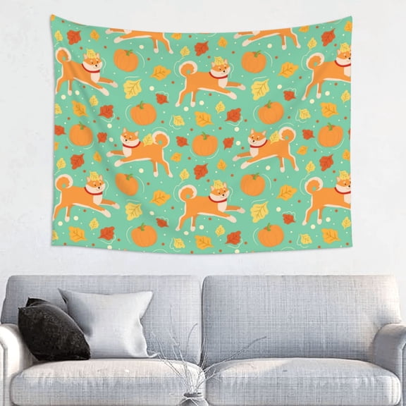 Hirioo Cute Shiba And Pumpkins Print Tapestry Lightweight Fabric for Bedroom Aesthetic Home Wall Dorm Dcor Living Room Decor 29x37 Inch