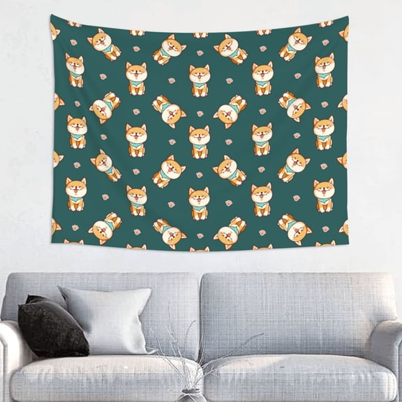 Hirioo Cute Shiba Print Tapestry Lightweight Fabric for Bedroom Aesthetic Home Wall Dorm Dcor Living Room Decor 29x37 Inch