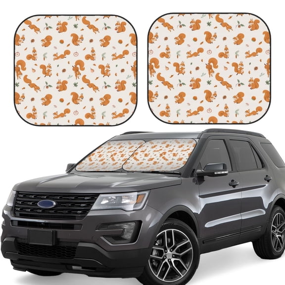 Hirioo Cute Squirrel Fall for 2PCS Windshield Sun Shade Foldable | Front Windshield Shade for Sun, Heat and UV Rays-Medium