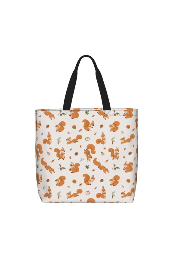 Cute Squirrel Fall for Tote Bag for Women, Quilted Shoulder Bag with Zipper, Large Capacity Handbags for Casual, Travel, Work