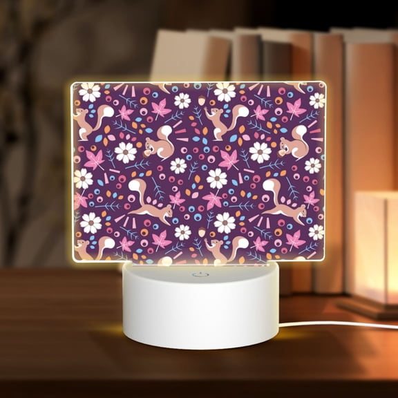 Hirioo Cute Squirrel Floral for Rectangular Acrylic with Night Light Best Gifts for Lover Girl Mom, Valentine's Day Anniversary Birthday Wedding Present