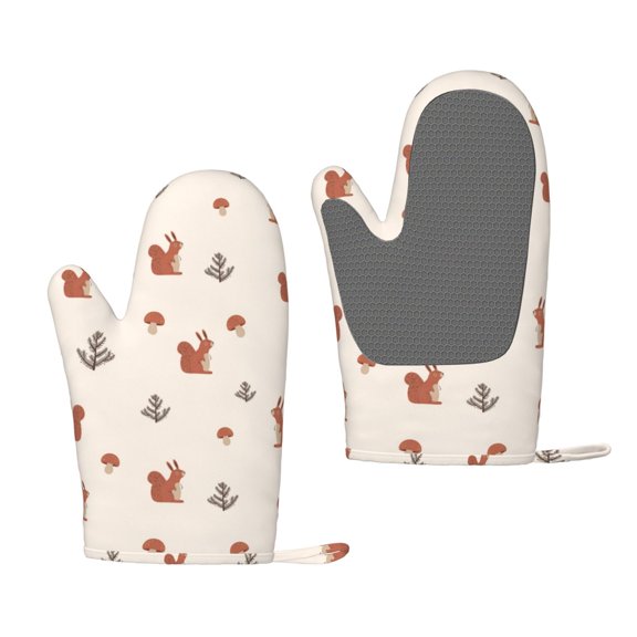 Hirioo Cute Squirrel for Silicone Oven Mitts for BBQ, Baking, Cooking, Set of 2, Heat Resistant 260, Non-Slip Kitchen Essentials