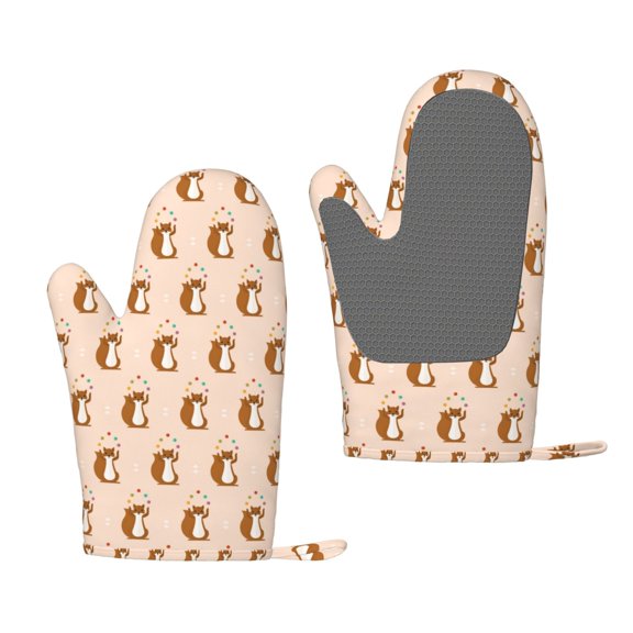 Hirioo Cute Squirrel for Silicone Oven Mitts for BBQ, Baking, Cooking, Set of 2, Heat Resistant 260, Non-Slip Kitchen Essentials