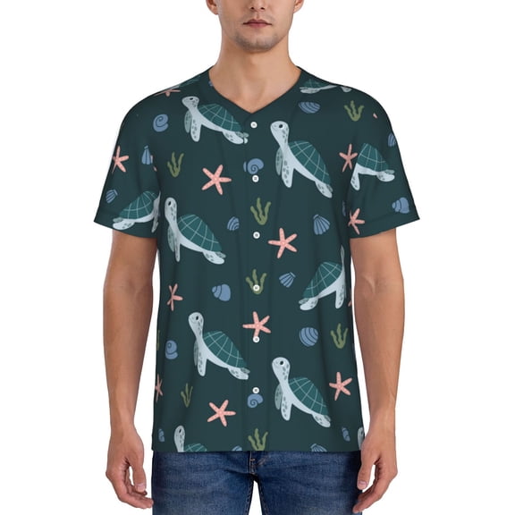 Hirioo Cute Turtle for Men's Baseball T-shirt Shirts Short Sleeve Casual Summer Button Stretch T Shirts,Size S-4XL-3X-Large