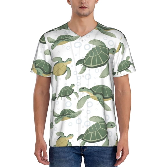 Hirioo Cute Turtle for Men's Baseball T-shirt Shirts Short Sleeve Casual Summer Button Stretch T Shirts,Size S-4XL-Large