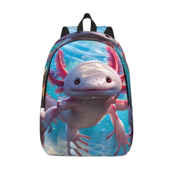 Hirioo Cute Underwater Axolotl Canvas Backpack, Durable Travel Backpack with Multiple Compartments,Large Capacity, Backpack for School, Hiking, Work