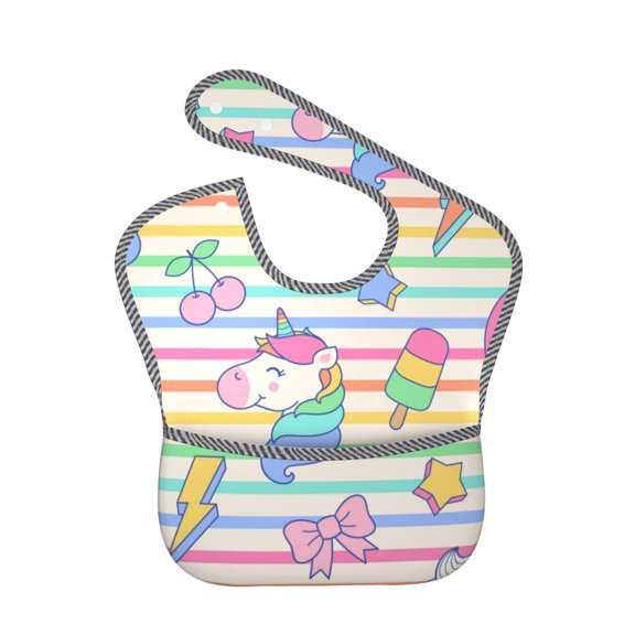 Hirioo Cute Unicorn for Baby Waterproof Pocket Bib Adjustable Closed for Babies Toddlers with Large Pocket 6-24Months