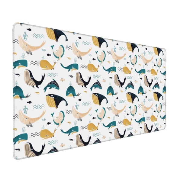 Hirioo Cute Whale for Mouse Pad ,Anti-Slip Base, Durable Stitched Edges, Perfect for Gaming, Office, and Home Use,16x35.5in