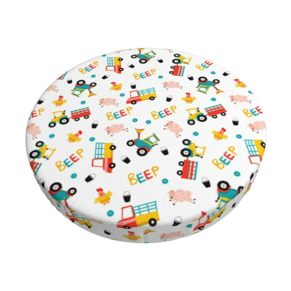 Hirioo Cute tractor and vehicle for Round Bar Stool Seat Covers Washable Stool Cushion Slipcover Elastic Bar Chair Covers for 12-14 Inch Chair-12 inch