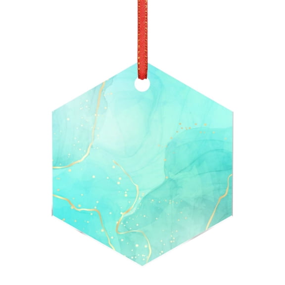 Hirioo Cyan Mint Marble for Acrylic Christmas Pendant Hanging Christmas Tree Ornaments, Car, Home, Office Gift Decor-Hexagon