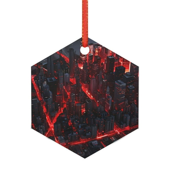Hirioo Cyberpunk Cityscape Lights for Acrylic Christmas Pendant Hanging Christmas Tree Ornaments, Car, Home, Office Gift Decor-Hexagon