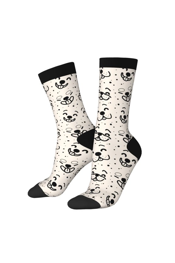 DOGS FACE Pattern Adult Middle Tube Socks Breathable Sock Non-Pilling,Contrasting Color Design