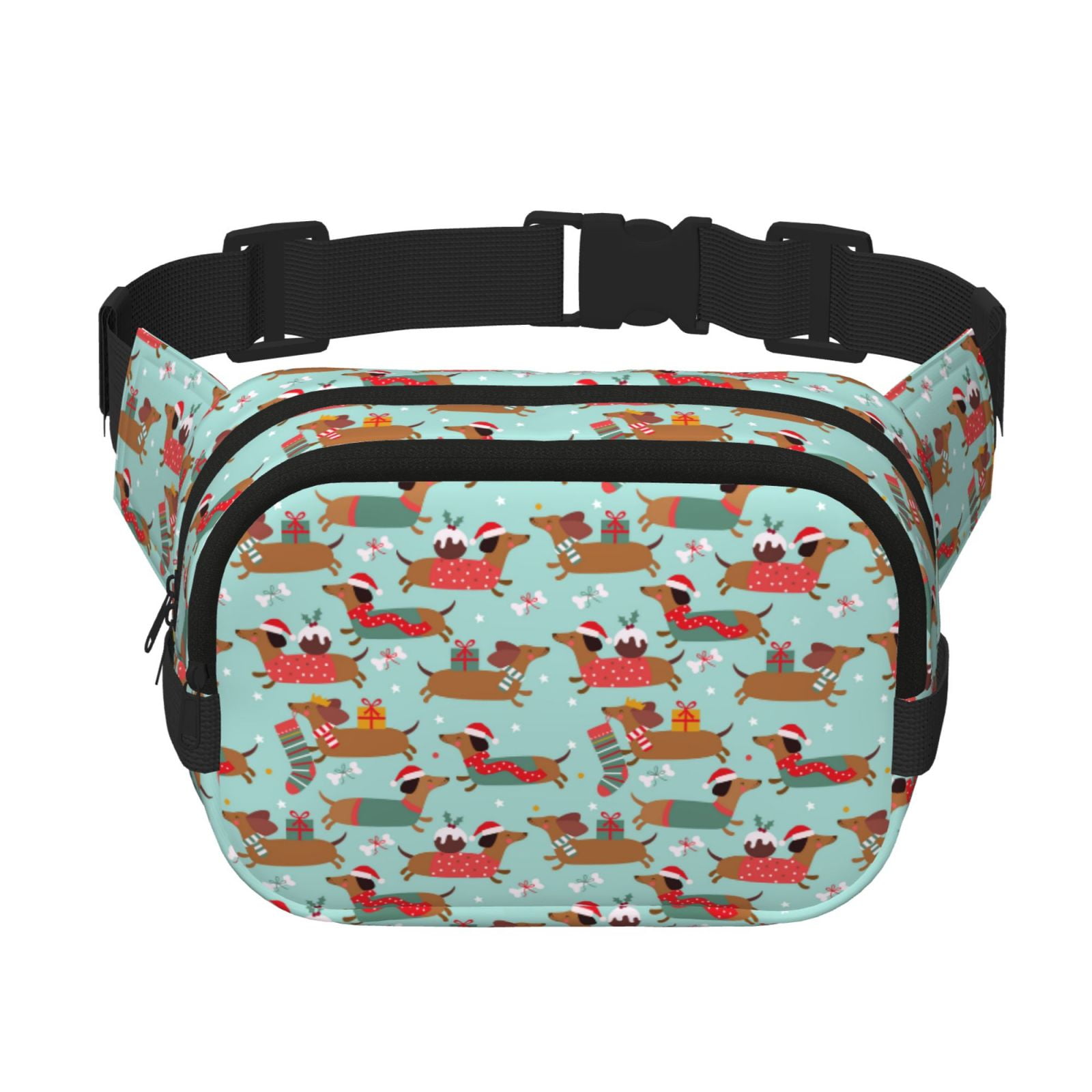 Hirioo Dachshund Christmas Play for Double Layer Waist Bag Adjustable Fanny Pack For Travel Running Hiking