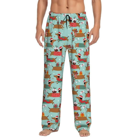 Hirioo Dachshund Christmas Play for Men's PJ Pajama Pants Sleep Pants Men's Home Trousers with Pockets,S-3XL-Small