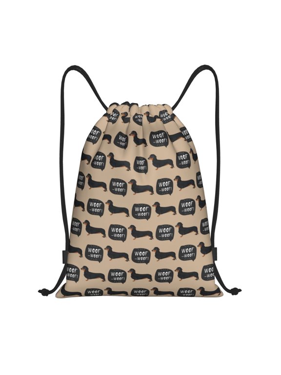 Dachshund Dog Woof Print Drawstring Backpack Bag Sport Versatile Sports Backpack for Gym, Travel, Swimming, Beach