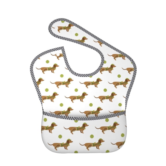 Hirioo Dachshund Going To Play Tennis for Baby Waterproof Pocket Bib Adjustable Closed for Babies Toddlers with Large Pocket 6-24Months