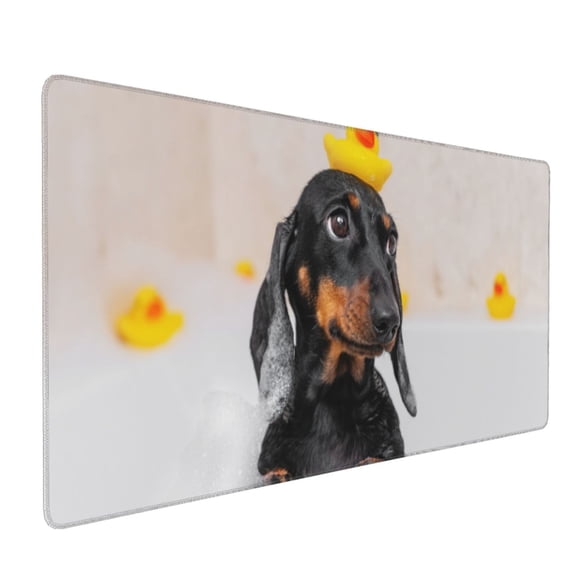 Hirioo Dachshund Sitting in Bathtub for Mouse Pad ,Anti-Slip Base, Durable Stitched Edges, Perfect for Gaming, Office, and Home Use,16x35.5in