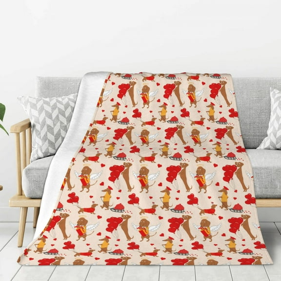 Hirioo Dachshunds dogs pulls a hearts for Flannel Blanket, Cozy and Warm Throw for Bed or Couch ,Perfect for All Seasons-80"x60"