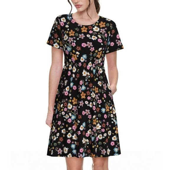 Hirioo Daisies Flowers for Short Sleeve Dress Women's Short Sleeve Dress with Pockets