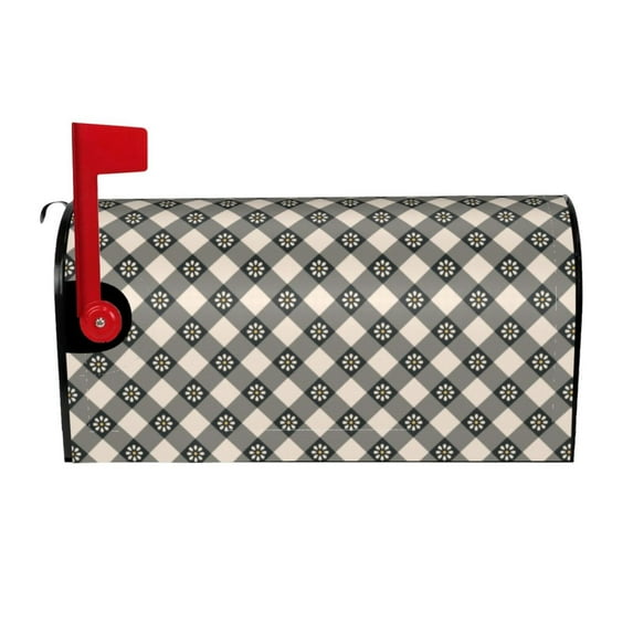 Hirioo Daisy Plaid Black for Magnetic, Waterproof Mailbox Cover,Perfect for Fall, Winter, Spring, and Summer Outdoor Decor-25.5x21 in