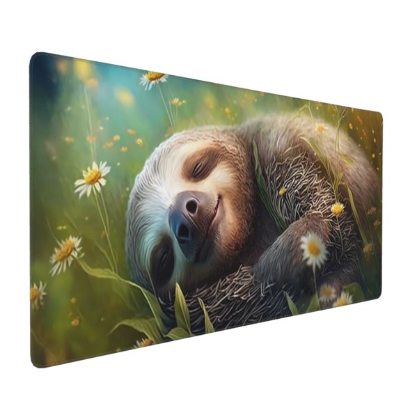 Hirioo Daisy Sleeping Sloth for Mouse Pad ,Anti-Slip Base, Durable Stitched Edges, Perfect for Gaming, Office, and Home Use,16x35.5in