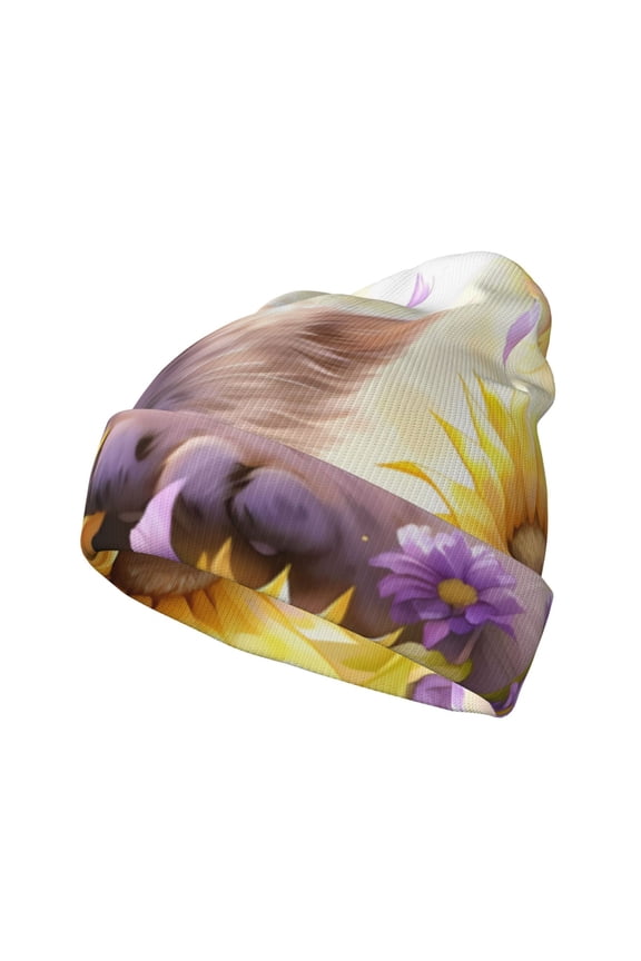 Daisy Sunflower Lazy Cat for Men's Knit Cuffed Beanie for Outdoor Activities Unisex