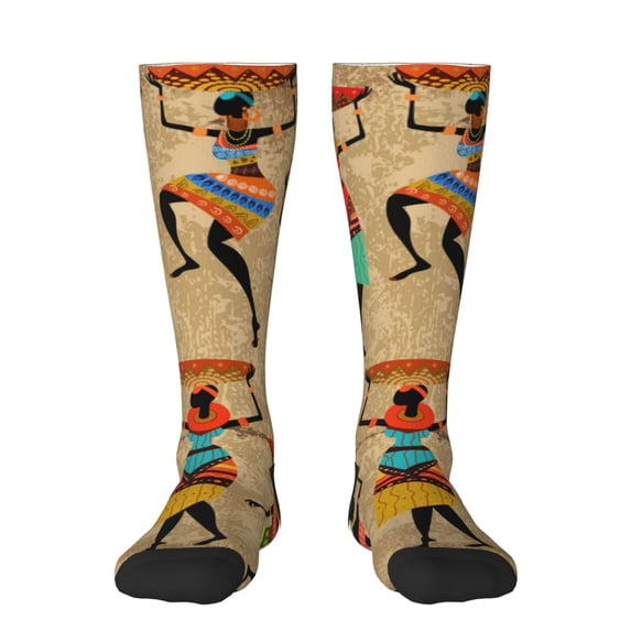 Hirioo Dancing African Women for Adult Stockings Breathable Sock Non-Pilling,Contrasting Color Design