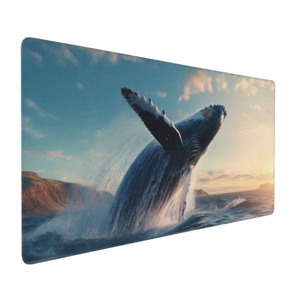 Hirioo Dancing Whale for Mouse Pad ,Anti-Slip Base, Durable Stitched Edges, Perfect for Gaming, Office, and Home Use,16x35.5in