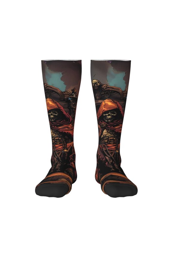 Dark Skull King Throne for Adult Stockings Breathable Sock Non-Pilling,Contrasting Color Design