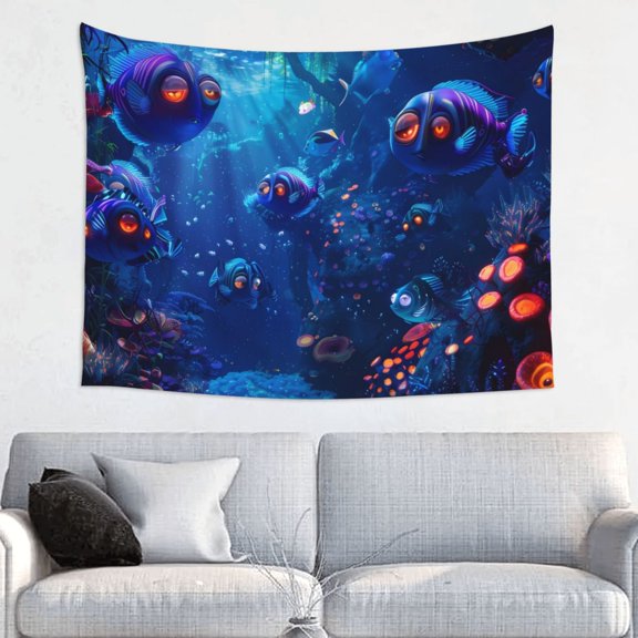 Hirioo Deep Sea Glowing Fishes Print Tapestry Lightweight Fabric for Bedroom Aesthetic Home Wall Dorm Dcor Living Room Decor 29x37 Inch