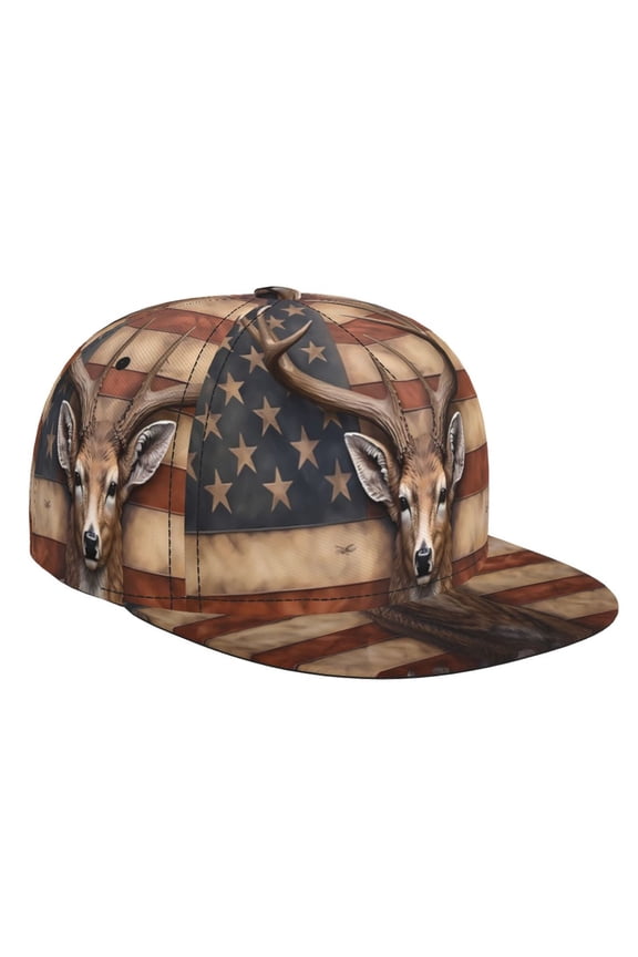 Deer American Flag Wall for Baseball Cap Men Cap Flat Brim for Men Women Teens Adjustable Baseball Cap