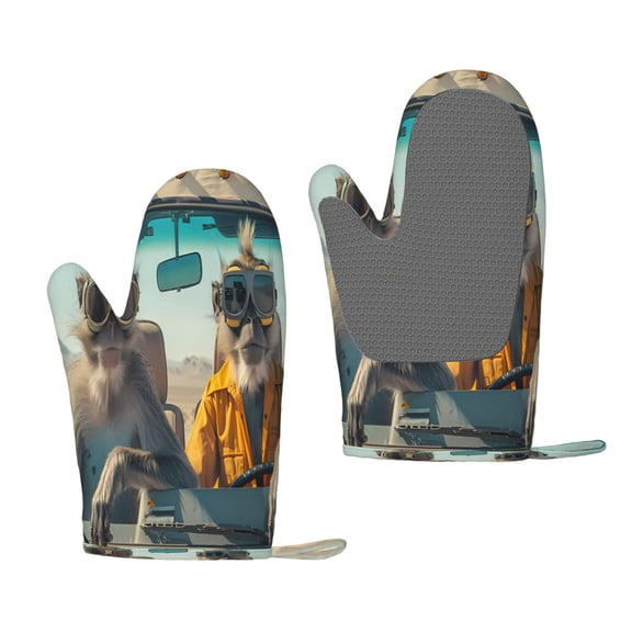 Hirioo Desert Monkeys Drive for Silicone Oven Mitts for BBQ, Baking, Cooking, Set of 2, Heat Resistant 260, Non-Slip Kitchen Essentials