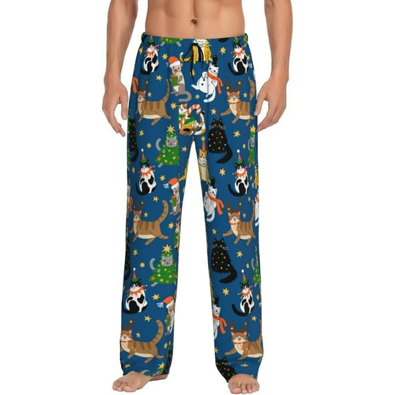 Hirioo Different Cats Christmas for Men's PJ Pajama Pants Sleep Pants Men's Home Trousers with Pockets,S-3XL-Small