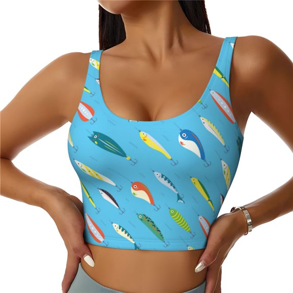 Hirioo Different Color Fishing Bait for Women's Sports Vest with Full-Print Design, Stretchy Fabric and Removable Pads-Small