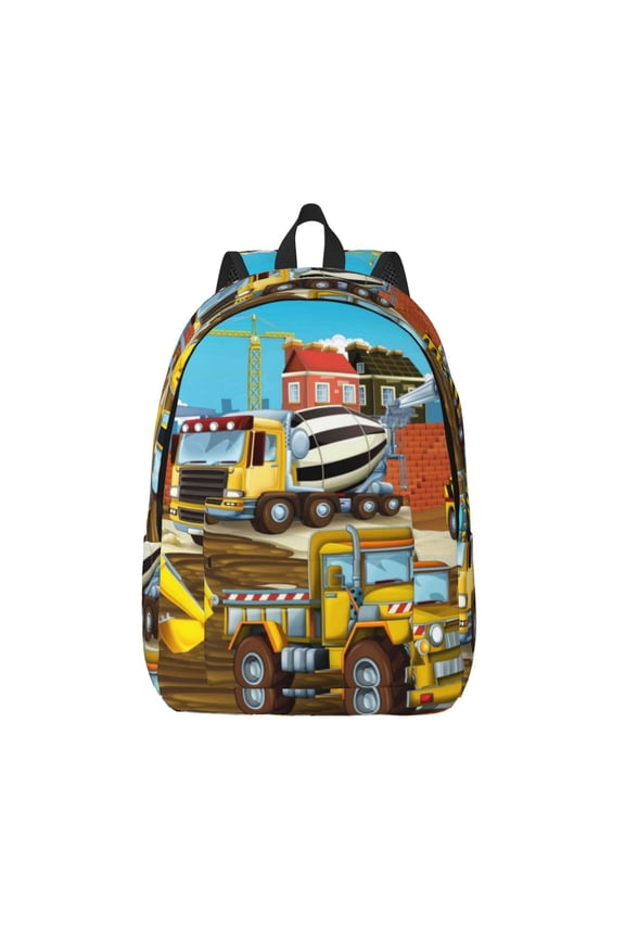 Different Construction Site Vehicles Canvas Backpack, Durable Travel Backpack with Multiple Compartments,Large Capacity, Backpack for School, Hiking, Work