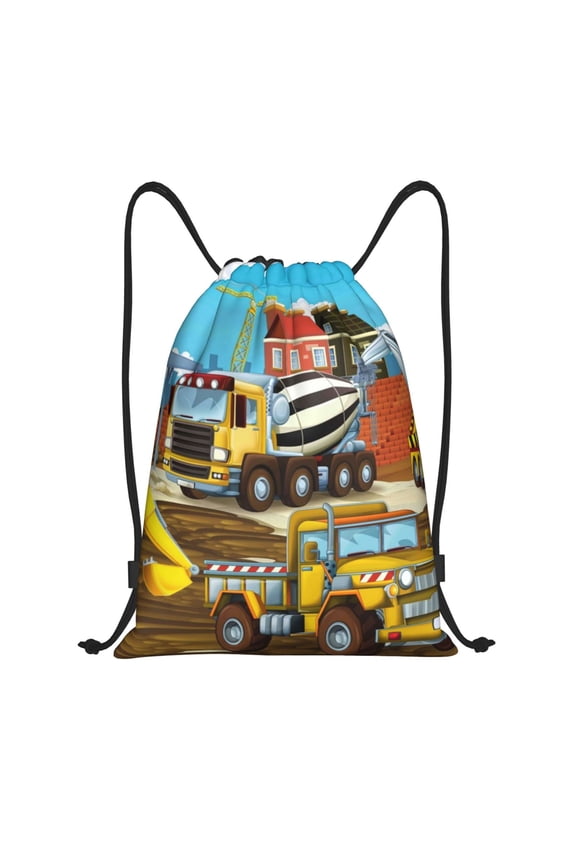 Different Construction Site Vehicles Print Drawstring Backpack Bag Sport Versatile Sports Backpack for Gym, Travel, Swimming, Beach