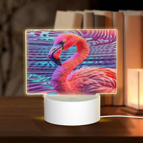 Hirioo Digital Flamingo Vibrant Art for Rectangular Acrylic with Night Light Best Gifts for Lover Girl Mom, Valentine's Day Anniversary Birthday Wedding Present