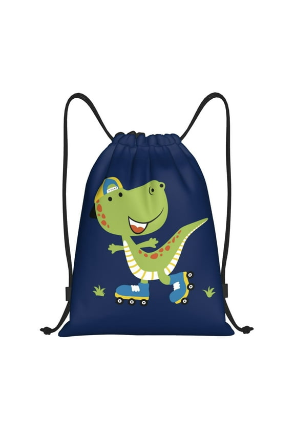 Dino Playing Roller Skate Print Drawstring Backpack Bag Sport Versatile Sports Backpack for Gym, Travel, Swimming, Beach