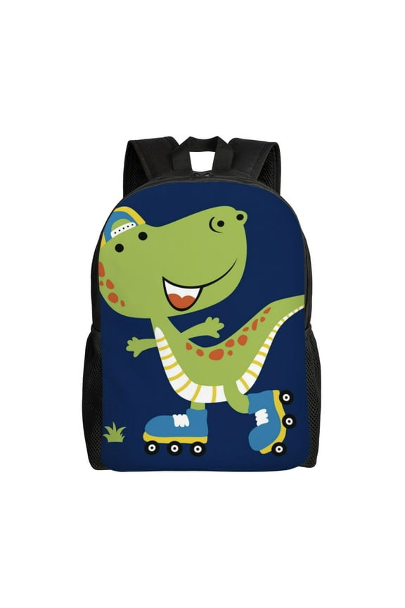 Dino Playing Roller Skate for Travel Backpack for Women Men, Lightweight and Durable,Gift for Weekender, College, Work,and Outdoor Activities